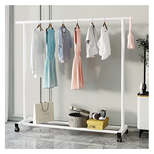 XOING Freistehender Kleiderbügel Kleiderstange auf Rädern Kleiderständer mit oberer Stange und unterem Ablagefach Kleiderständer zum Aufhängen/Weiß/150 cm von XOING