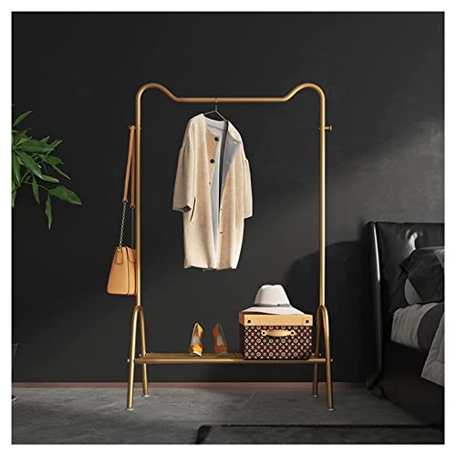 XOING Strapazierfähige Kleiderstange aus Metall, Kleiderständer, Kleiderbügel mit unterem Ablagefach und seitlichen Haken für Schlafzimmer und Innenbereich/Gold/80 cm von XOING
