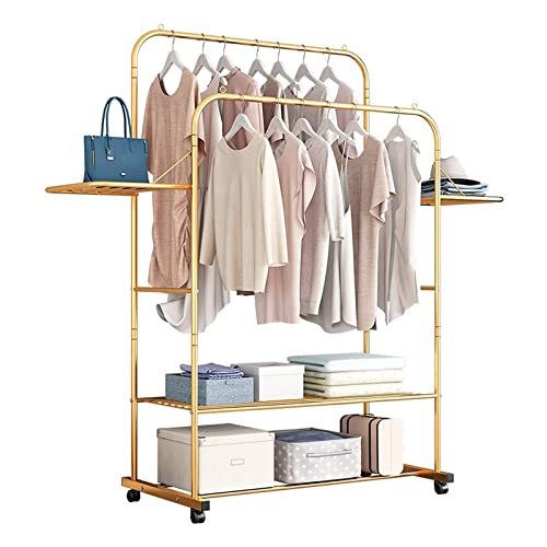 XOING Zweipoliger Wäscheständer für den Haushalt, einfacher Kleiderbügel mit Rädern, bodenstehend, Metall, Kleiderständer/Gold von XOING