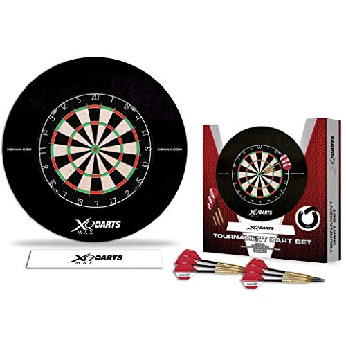 XQMAX Tournament Dart Set, inkl. Bristle Dartboard, 6 Steel Dart, Surround rot, Abwurflinie von XQmax