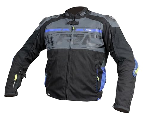 XRC Moos WTP Motorradjacke für Herren, Wasserdicht, Atmungsaktiv, mit Protektoren, Schwarz/Grau/Blau, 3XL von XRC