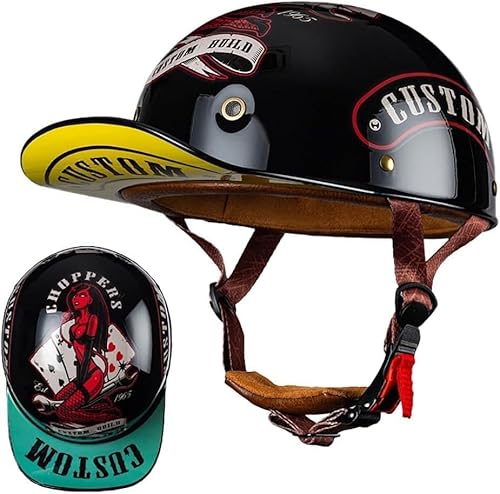 Motorrad Halbschalen Halbhelm Halbschalenhelm Baseballmütze-Helm Baseball Cap Brain-Cap Motorradhelm Mit ECE Cruiser Chopper Scooter Helm Für Bike Cruiser Chopper Moped Scooter,A-2XL（63〜64CM） von XRDSHY