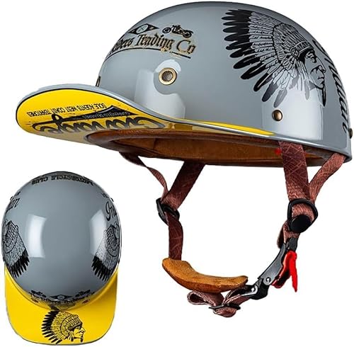 Motorrad Halbschalen Halbhelm Halbschalenhelm Baseballmütze-Helm Baseball Cap Brain-Cap Motorradhelm Mit ECE Cruiser Chopper Scooter Helm Für Bike Cruiser Chopper Moped Scooter,J-L =（59〜60CM） von XRDSHY