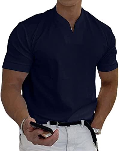Tshirt Herren, Gentlemans Business Kurzarm-Fitness-T-Shirt, 2022 Herren Gentlemans Business Kurzarm-Fitness-T-Shirt, Herren-Kurzarm-Fitness-T-Shirt Mit V-Ausschnitt, Kurzarm, Schlank,Marineblau-5XL von XRDSHY