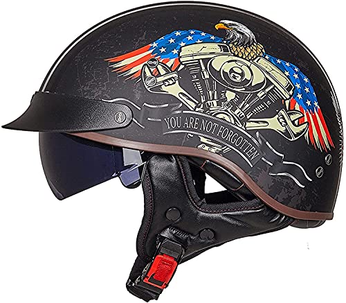 XRDSHY Halbhelm Motorradhelm Herren Damen Retro ECE Zertifizierung Motorrad Halbschale Mofa Helm Jethelm Halbschalenhelm Jet Helmet Motorcycl Chopper Scooter Helm Sturzhelm Mit Visier,A-(L/59-60CM) von XRDSHY