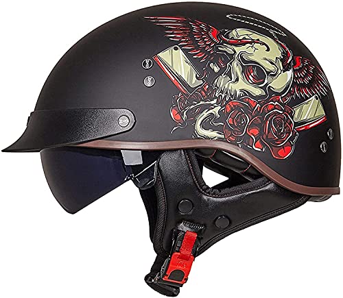 XRDSHY Halbhelm Motorradhelm Herren Damen Retro ECE Zertifizierung Motorrad Halbschale Mofa Helm Jethelm Halbschalenhelm Jet Helmet Motorcycl Chopper Scooter Helm Sturzhelm Mit Visier,H-(M/57-58CM) von XRDSHY