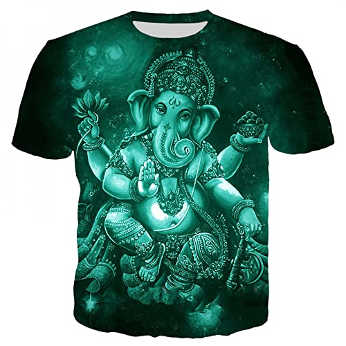 XRHYJK Herren 3D Druck T-Shirt Hindu-Gott Ganesha 3D-Gedrucktes T-Shirt Männer Frauen Sommer Mode Lässig Kurzarm Unisex Harajuku Streetwear Übergroßes T-Shirt von XRHYJK