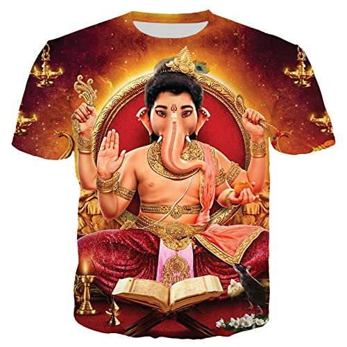 XRHYJK Herren 3D Druck T-Shirt Hindu-Gott Ganesha 3D-Gedrucktes T-Shirt Männer Frauen Sommer Mode Lässig Kurzarm Unisex Harajuku Streetwear Übergroßes T-Shirt von XRHYJK