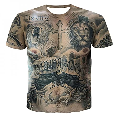 XRHYJK Herren 3D Druck T-Shirt Männer 3D T-Shirt Bodybuilding Simuliertes Muskel Tattoo T-Shirt Lässiges Nacktes Hautbrustmuskel T-Shirt Lustige Kurzarm Kleidung von XRHYJK