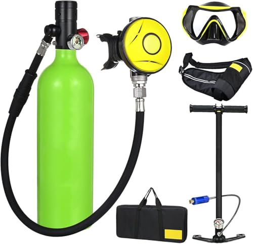 Tauchwagen Scuba Diving Cylinder, tragbar, Flasche mit 1 Liter Sauerstoff, 20 Minuten Kapazität, Tauchausrüstung zum Schnorcheln, Grün von XSGDMN