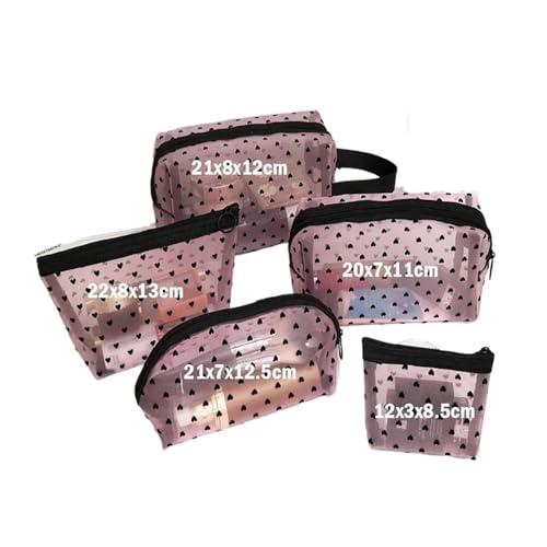 Herzförmige transparente Netz-Make-up-Tasche, Mini-Multifunktions-tragbare Make-up-Tasche, Toilettenartikel, Damen-Lippenstift-Aufbewahrungstasche (Color : Pink, Size : 22x8x13cm) von XSGZFC