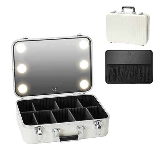 Reise-Make-up-Tasche mit LED-Spiegel, Make-up-Box mit Licht, tragbarer Zug-Organizer, Make-up-Box, Reise-Make-up-Etui, weißes Make-up-Etui mit Licht und Spiegel von XSMYdpuk