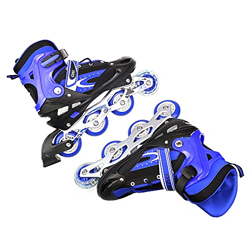 Inline-Skates mit leuchtenden Rädern Verstellbare Inline Skates Rollerblades für Kinder Anfänger-Rollschuhe für Jungen und Mädchen (Blau, M) von XUANYU