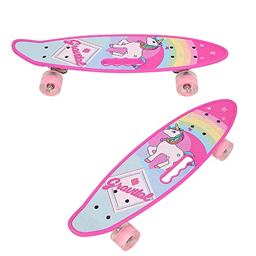 Skateboard Komplett 23×6 Zoll Skateboard Kinder Skateboard Rosa für Mädchen Anfänger Skateboards aus PVC mit PU-Blitzräder (#3 Einhorn) von XUANYU