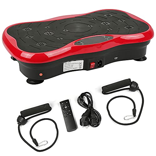 Vibrationsplatte Fitness Shaper Rüttelplatte mit Bluetooth Lautsprecher, LCD-Display und Trainingsbänder (Schwarz-rot) von XUANYU