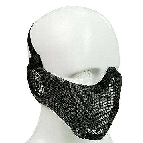 XUE Airsoft Faltbare Halbe Maske Mesh Gesichtsmaske Mundschutz mit Gehörschutz Taktische Paintball Schutz Masken Camo für Softair Jagd Halloween (10 Farbe) von XUE