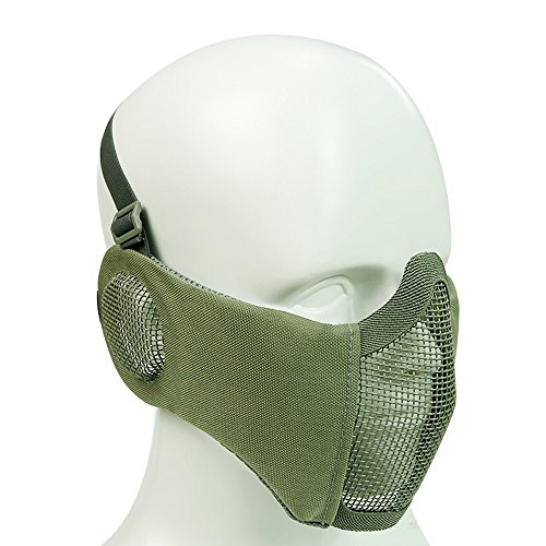 XUE Airsoft Faltbare Halbe Maske Mesh Gesichtsmaske Mundschutz mit Gehörschutz Taktische Paintball Schutz Masken für Softair Jagd Halloween (Grün) von XUE