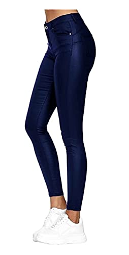 XUEBIN Damen Kunstleder Leder Look Hosen Damen Biker Stretch Coated Jeans Schlank Hose Kunstlederhose Damen Lederhose Lederhose (Color : Blue, Size : L) von XUEBIN