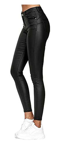 XUEBIN Damen Lederhose Kunstlederhose Damen Hose In Leder Optik PU Leder Leggins Hohe Taille Hüfthoch Strumpfhose Hose lederhose (Color : Black, Size : L) von XUEBIN