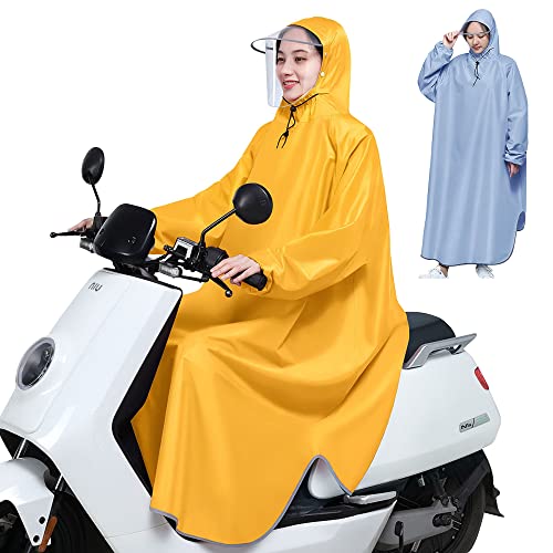 XVBVS Regenponcho mit Kapuze, Leichte Regencape mit Krempe, Wasserdichter Langarm Regenbekleidung für Männer, Frauen, Erwachsene, Motorrad, Elektromobil, Radfahren, Wandern (Color : Gelb, Size : 4XL) von XVBVS