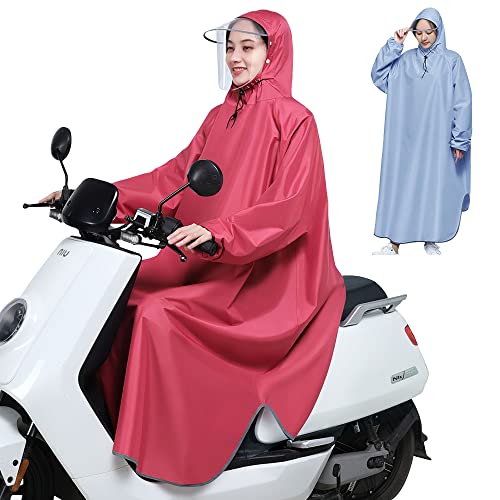 XVBVS Regenponcho mit Kapuze, Leichte Regencape mit Krempe, Wasserdichter Langarm Regenbekleidung für Männer, Frauen, Erwachsene, Motorrad, Elektromobil, Radfahren, Wandern (Color : Rot, Size : 3XL) von XVBVS