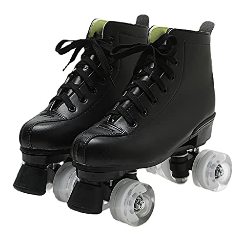 XVBVS Rollschuhe für Herren Damen, PU-Leder High-Top Rollschuhschuhe Zweireihige Roller Skates für Indoor Outdoor (45,Black) von XVBVS