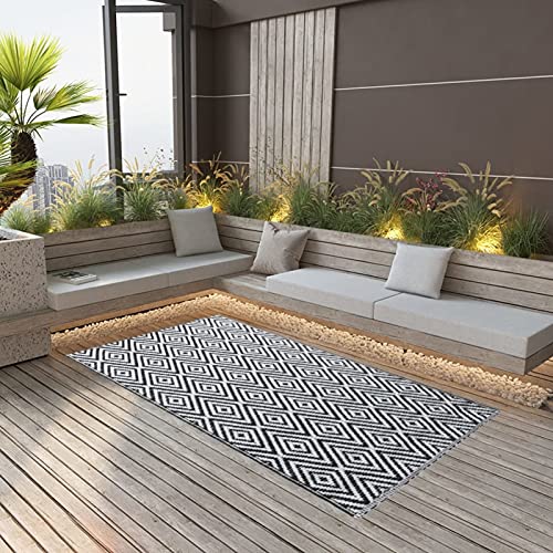 XWJLAILE Chaduof Outdoor-Teppich, Weiß und Schwarz, 160 x 230 cm, PP, wetterfester und UV-beständiger Outdoor-Teppich für Balkon, Terrasse (SPU: 310430) von XWJLAILE