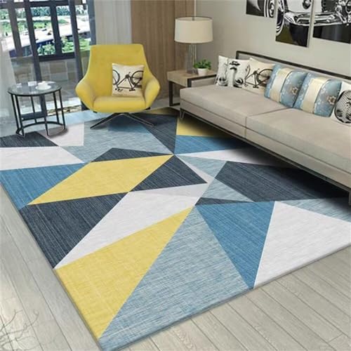 XWJLAILE Kleine Teppiche für SchlafzimmerSchlafzimmerteppich für MädchenModerner gelber und Blauer geometrischer Muster-Dreiecksdekorationsstil kann individuell angepasst werdenNeues Haus Geschenke von XWJLAILE