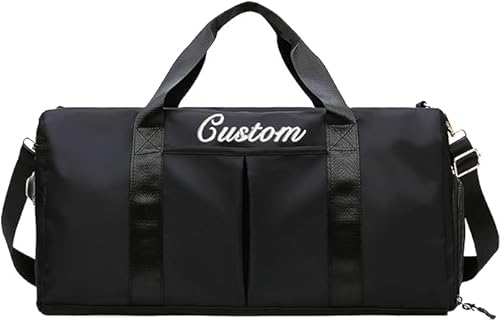 Sport Gym Bag Personalisierte Gestickter Name Duffel Bag Reisetaschen Wet Dry Pockets & Schuhfach für Frauen Männer (schwarz) von XXTONE