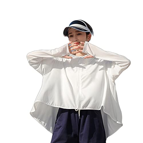 XYFCJK Sonnenschutz-Kühljacke Für Damen - UPF 50+ Leichtes Langarm-Shirt Mit Durchgehendem Reißverschluss Und Taschen, Lockerer Saum Sommer-Outdoor-Hoodie-Kleidung,Weiß,Einheitsgröße von XYFCJK