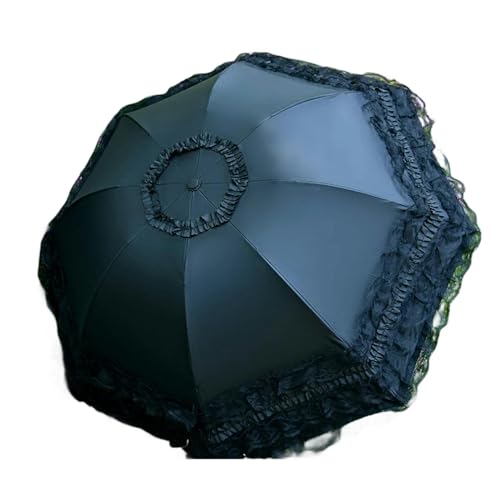 XYMJT Regenschirm Spitzenklappvogel -Regenschirm Modeschutz Parasol Prinzessin Regen Regenschirm Ultra Leichte Sonne Regenschirm-schwarz von XYMJT