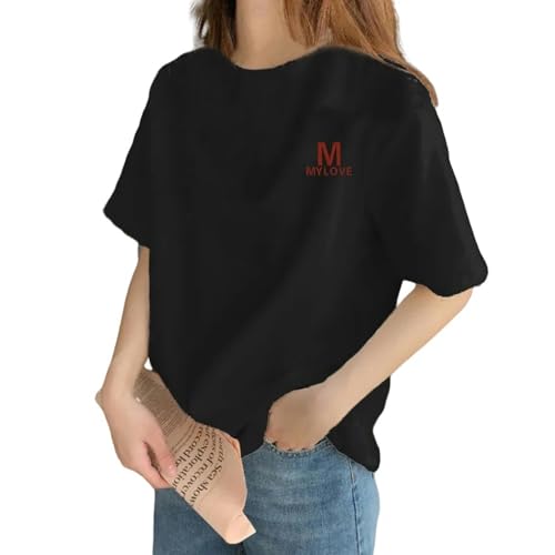 XYMJT T-Shirts für Damen Frauen Sommer Kurzärmelige Hemden Weibliche Schnelle Trockene Baumwoll -t -Shirts-m Schwarz-Asien 5XL Fit 88-95 Kg von XYMJT