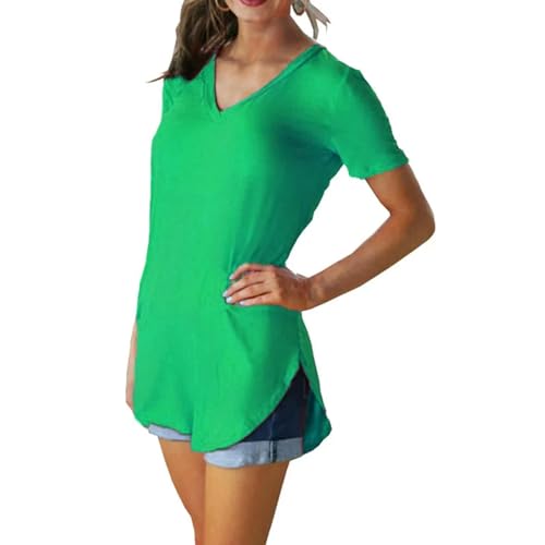 XYMJT T-Shirts für Damen Frauen V -Nacken -t -Shirts Sommer Halb Ärmel Übergroße T -Shirts Lässige Lose Tops-grün-XXL von XYMJT