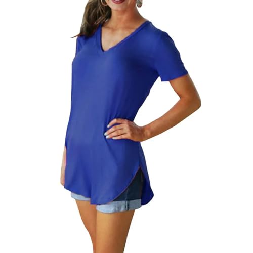 XYMJT T-Shirts für Damen Frauen V -Nacken -t -Shirts Sommer Halb Ärmel Übergroße T -Shirts Lässige Lose Tops-königsblau-3xl von XYMJT