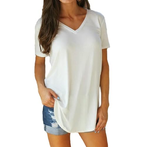 XYMJT T-Shirts für Damen Frauen V -Nacken -t -Shirts Sommer Halb Ärmel Übergroße T -Shirts Lässige Lose Tops-weiss-5xl von XYMJT