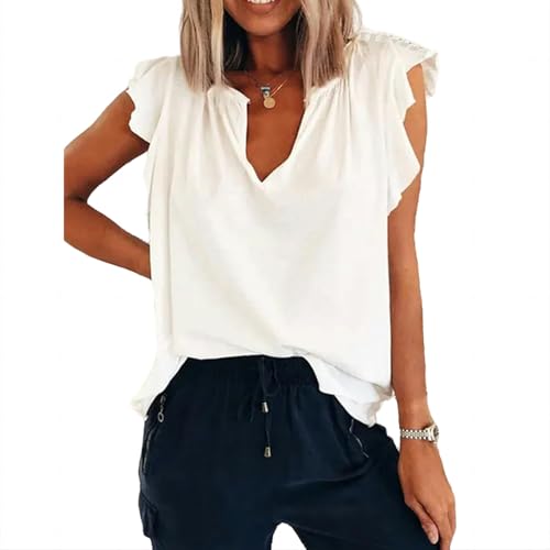 XYMJT t Shirt Damen Frauen Frühling/Sommer Mode Inner Style V-Ausschnitt Kurzarm Lose T-Shirt Frauen-Beige-XL von XYMJT