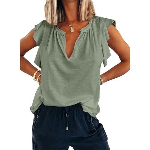 XYMJT t Shirt Damen Frauen Frühling/Sommer Mode Inner Style V-Ausschnitt Kurzarm Lose T-Shirt Frauen- Grün-2Xl von XYMJT