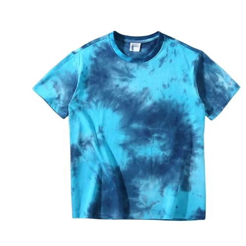 XYMJT t Shirt Damen Tie-Dye-T-Shirt Für Männer Und Frauen, Baumwolle Lose Schulterversion, Street Fashion T-Shirt-Blau-XL von XYMJT