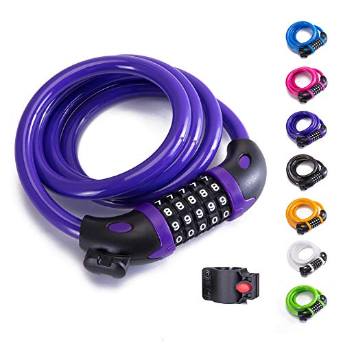 XZSUN Fahrradschloss, Kette mit 5-stelligem Zahlenschloss aus Stahldraht, Fahrradschloss, Sicherheit und tragbare Fahrradschlösser, 1,2 m x 1,3 cm - violett von XZSUN
