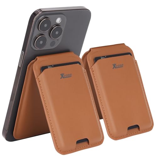 Xcase 2er-Set Kartenhalter für iPhone, MagSafe-kompatibel, klappbar, braun von Xcase