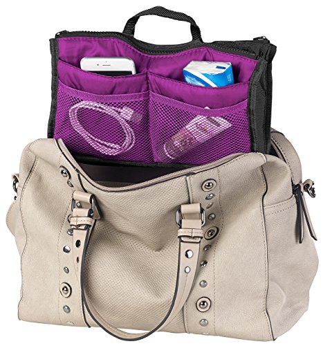 Xcase Kulturtasche: Handtaschen-Organizer mit 13 Fächern, 26 x 16 x 8 cm, waschbar, lila (Innentasche für Handtasche, Tascheneinsatz, Geschenk Damen) von Xcase