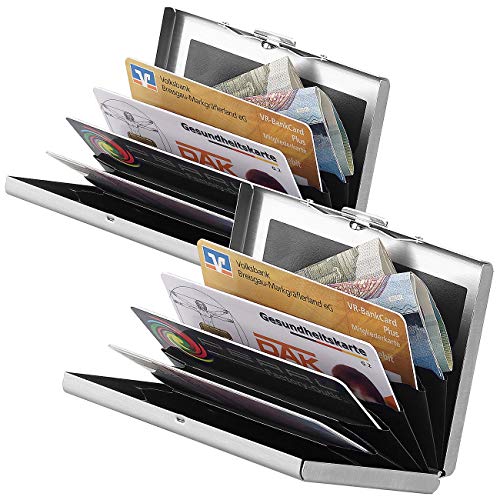 Xcase RFID Hülle: 2er Pack Flaches RFID-Kartenetui aus Edelstahl für 6 Chipkarten (RFID Schutz-Kartenetui, Kartenetui Herren RFID, Visitenkartenetui) von Xcase