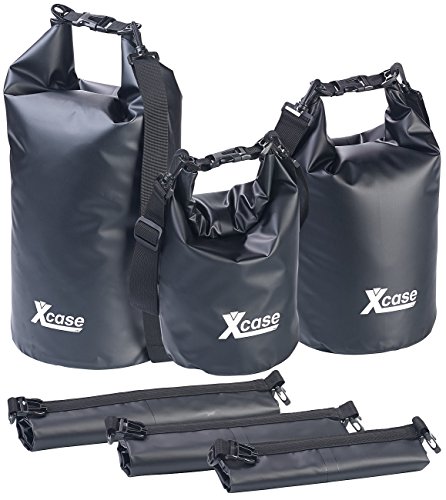 Xcase Wasserfeste Tasche: 3er-Set wasserdichte Packsäcke aus LKW-Plane, 5/10/20 Liter, schwarz (Drypack, Water Proof Softcases, Unterwasserlicht) von Xcase