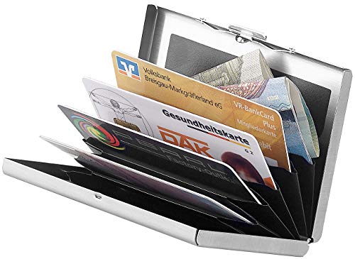 Xcase Scheckkartenetui: Flaches RFID-Kartenetui aus Edelstahl für 6 Chipkarten, silbern (Kreditkarten-Etui, Kartenetui Herren RFID, Alu Kreditkartenetui) von Xcase