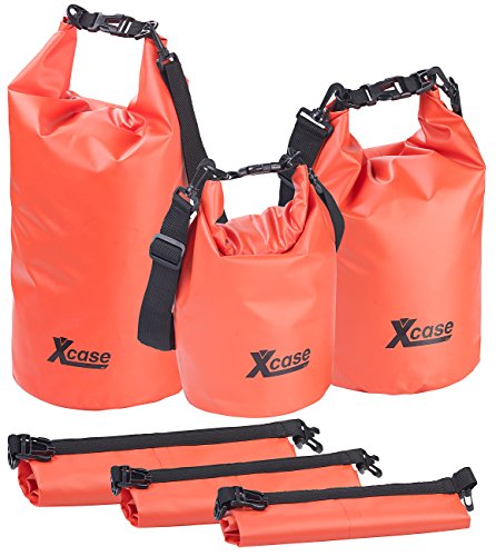 Xcase Wasserfeste Packtaschen: 3er-Set wasserdichte Packsäcke aus LKW-Plane, 5/10/20 Liter, rot (Wasser Sport-Sack, Trockensäcklis, Unterwasserlicht) von Xcase