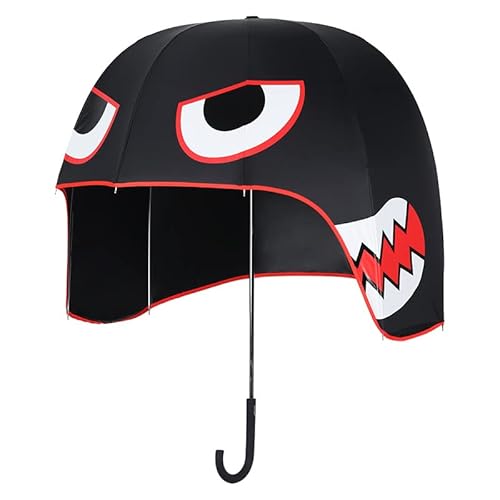 Xcello UV-beständiger Helmschirm Mit Cartoon-Muster, 10 Rippen, Sonnen- Und Regenschirm Mit Langem Griff(140CM-Schwarz) von Xcello