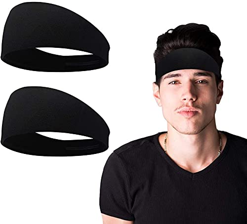 Xchmtech 2 Pack Elastisches Sport-Stirnband für Damen und Herren, Feuchtigkeitstransport, rutschfest, für Laufen, Yoga, Wandern, Radfahren (schwarz) von Xchmtech