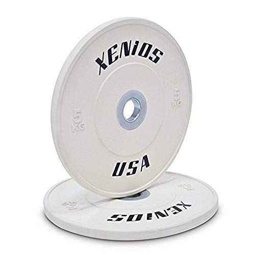Xenios USA Gummi Competition Bumper Plate mit zentraler Stahlplatte 5 kg, Weiß, PSBPCRBPL5 von Xenios USA