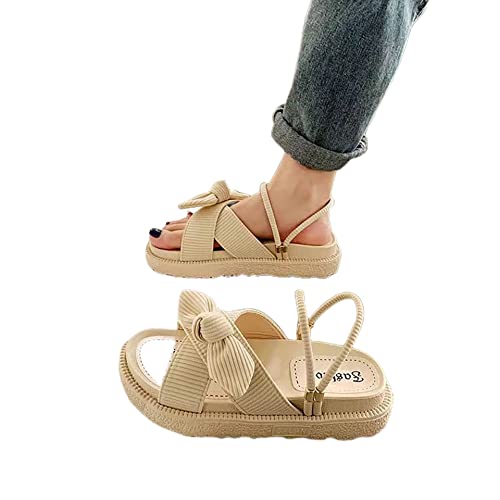 XeonZKne Bow Decor Flatform Slingback Sandalen für Damen Casual Open Toe Sandalen Roman Plateau Sandalen Hausschuhe Damen Herbst Schuhe Stiefeletten (Beige, 5.5) von XeonZKne