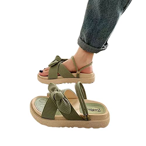 XeonZKne Bow Decor Flatform Slingback Sandalen für Damen Casual Open Toe Sandalen Roman Plateau Sandalen Hausschuhe Damen Herbst Schuhe Stiefeletten (Green, 5.5) von XeonZKne